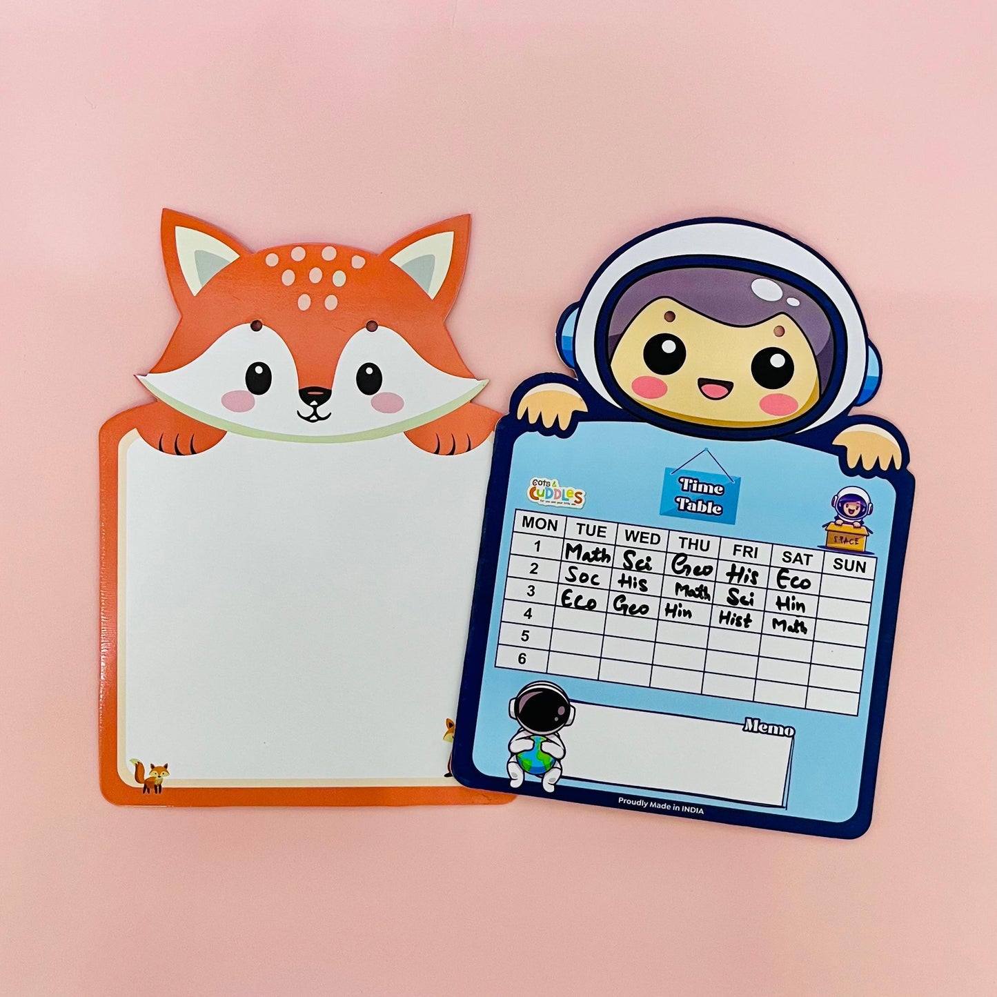Pack of 8 | Cots and Cuddles Animal Design Write and Wipe Board for Kids