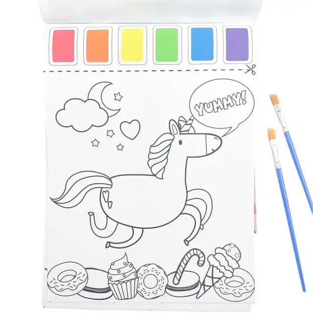 Doodle Delights: Compact Drawing Book with 6-Color Strip and Paintbrush (Unicorn)