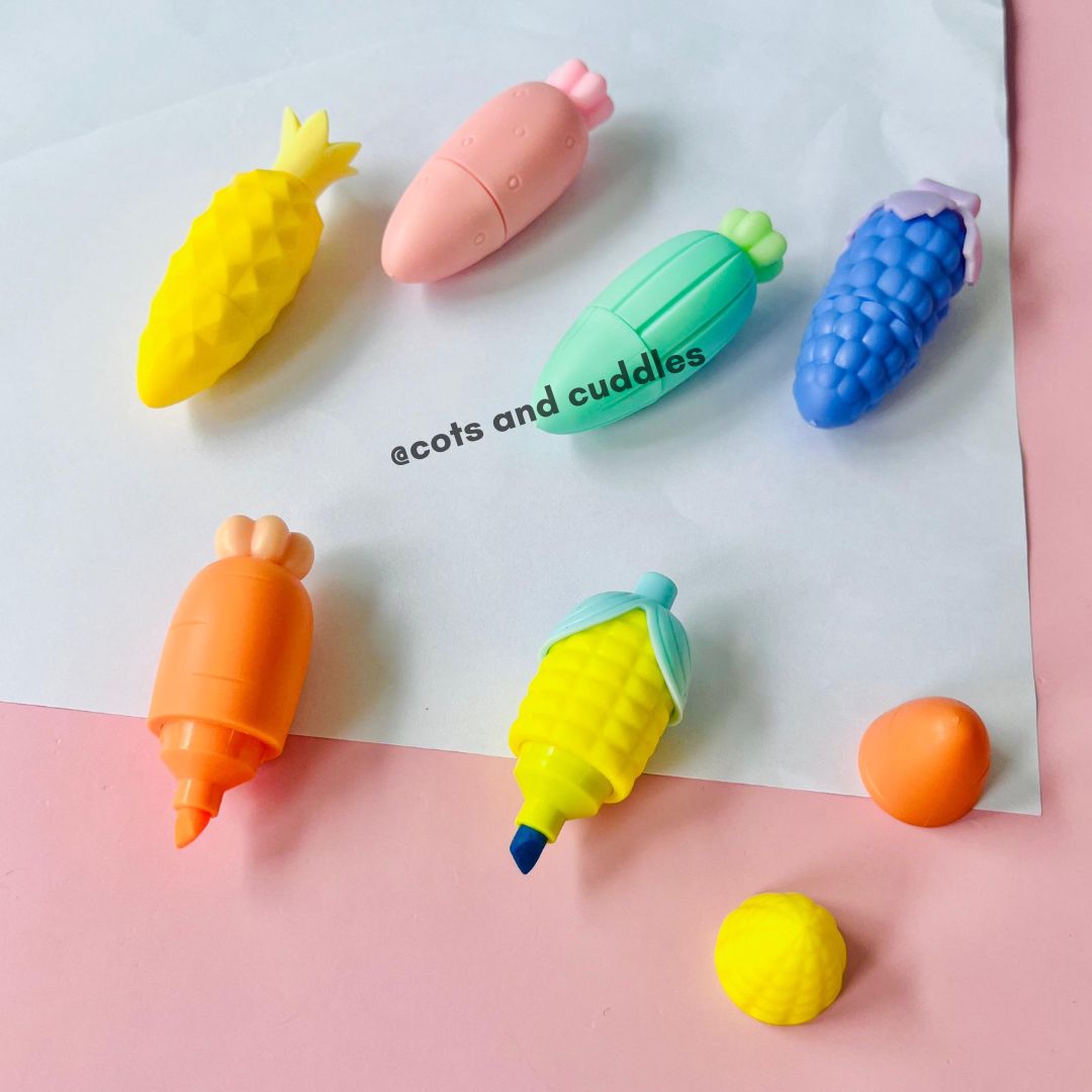 6 Cute Fruit & Veggie Designs Highlighter Set