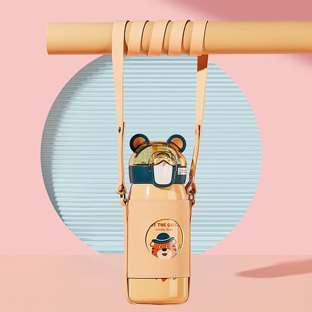 Cute Dance with Me Anti-Leak Cartoon Print Steel Water Bottle with sling strap For Kids 530ML
