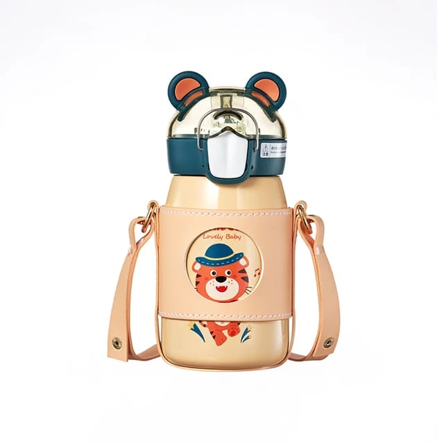 Cute Dance with Me Anti-Leak Cartoon Print Steel Water Bottle with sling strap For Kids 530ML