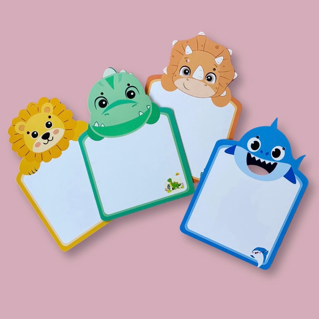 Pack of 8 | Cots and Cuddles Animal Design Write and Wipe Board for Kids