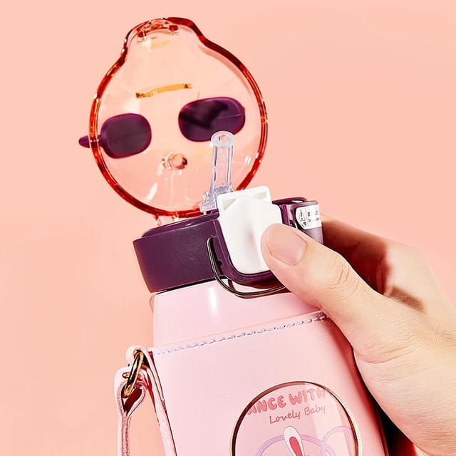 Cute Dance with Me Anti-Leak Cartoon Print Steel Water Bottle with sling strap For Kids 530ML