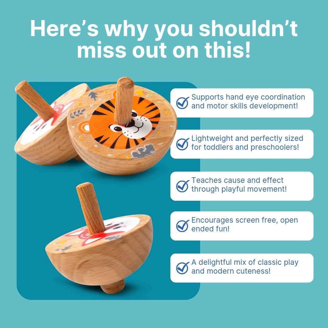Pack of 10 | Cots and Cuddles Wooden Spinning Top Toy - - Per Pcs (Prepaid Only)