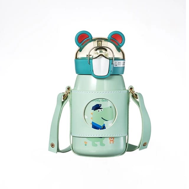 Cute Dance with Me Anti-Leak Cartoon Print Steel Water Bottle with sling strap For Kids 530ML
