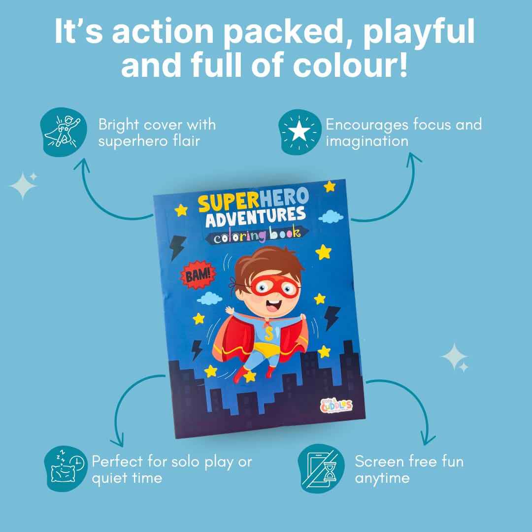 Cots and Cuddles Cartoon Colouring Book for Kids (Superhero)