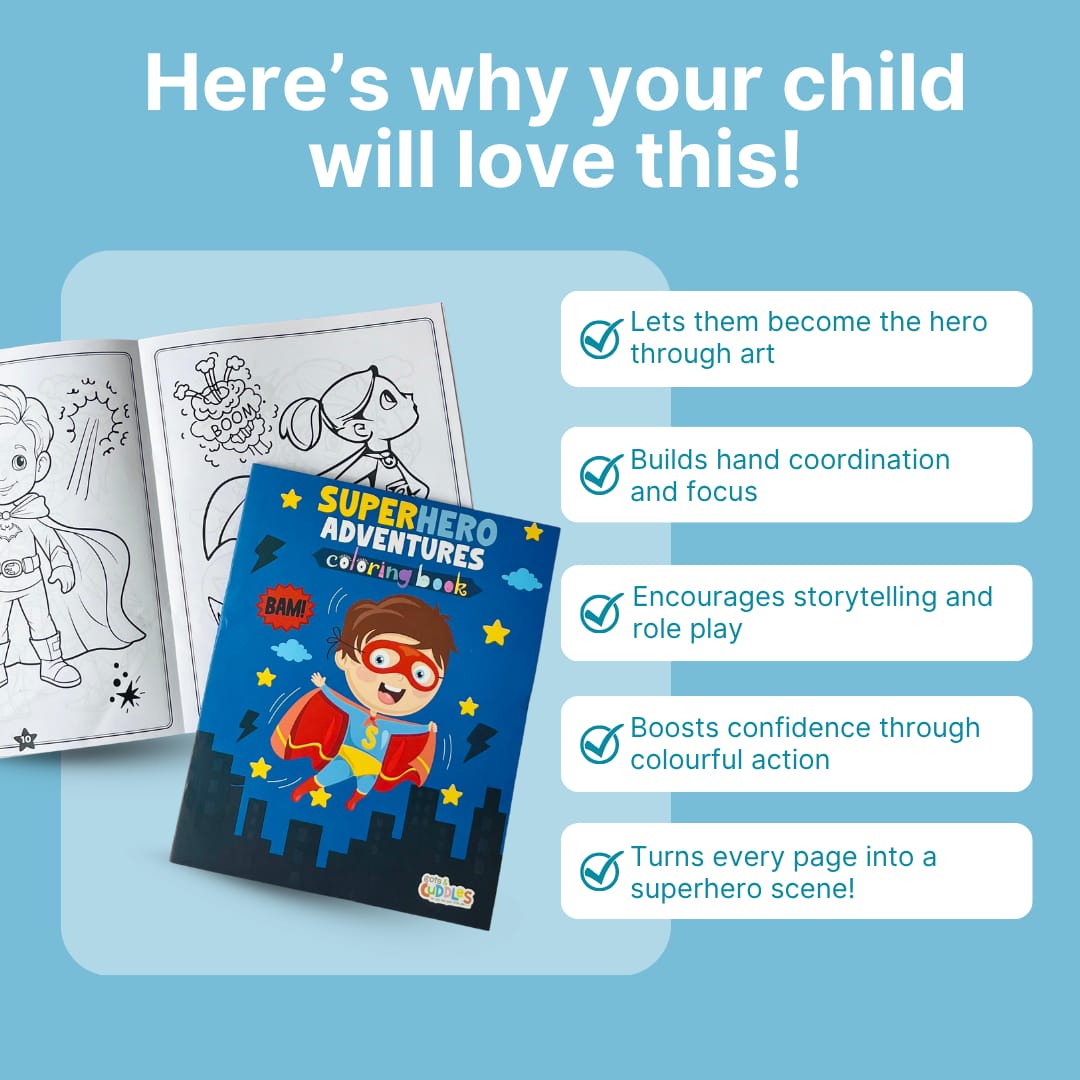 Cots and Cuddles Cartoon Colouring Book for Kids (Superhero)