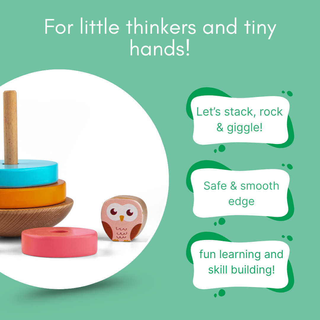 Wooden Owl Toy with Ring Stacker ??Fine Motor Skill Development