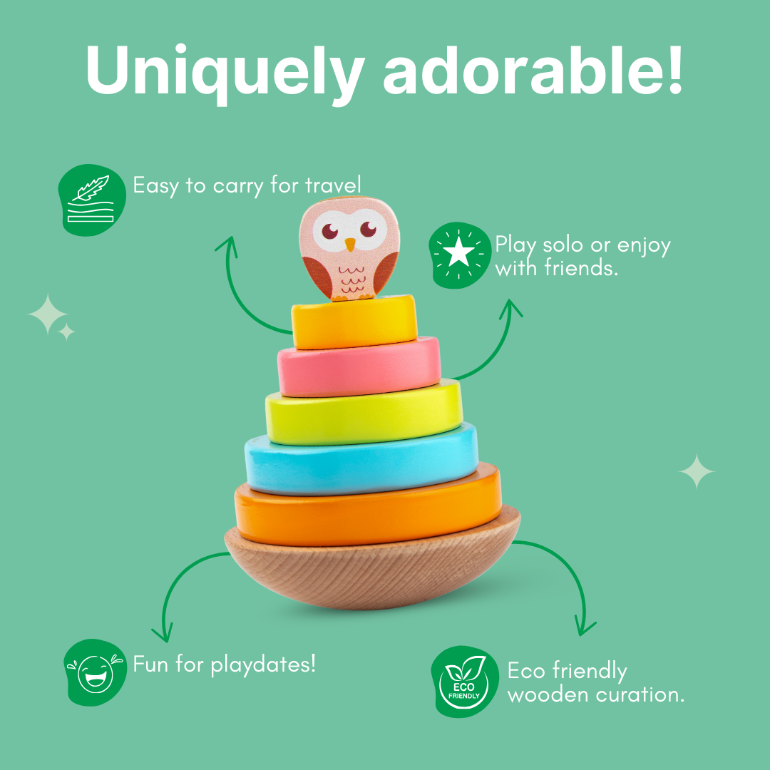 Handcrafted Wooden Owl Stacking Rings Toy ??Toddler Gift Idea