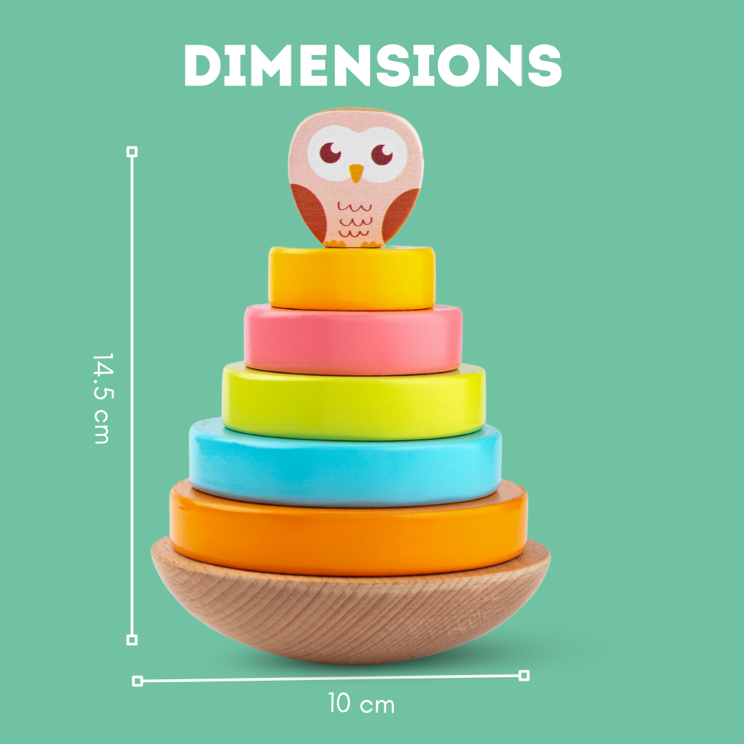 Non-Toxic Wooden Owl Toy with Colorful Stacking Rings