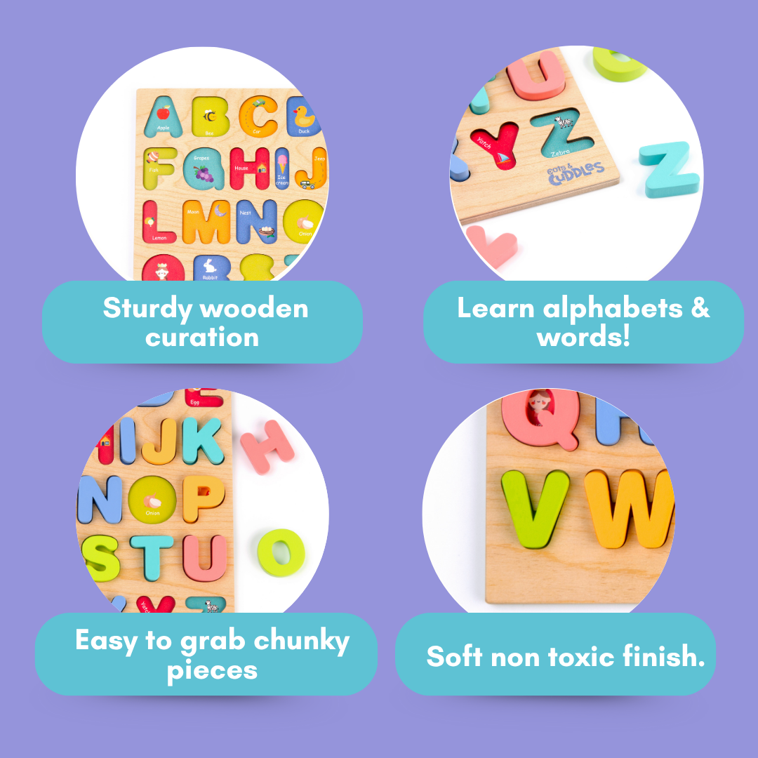 Cots and Cuddles Wooden Alphabet Board for Kids Age 1+