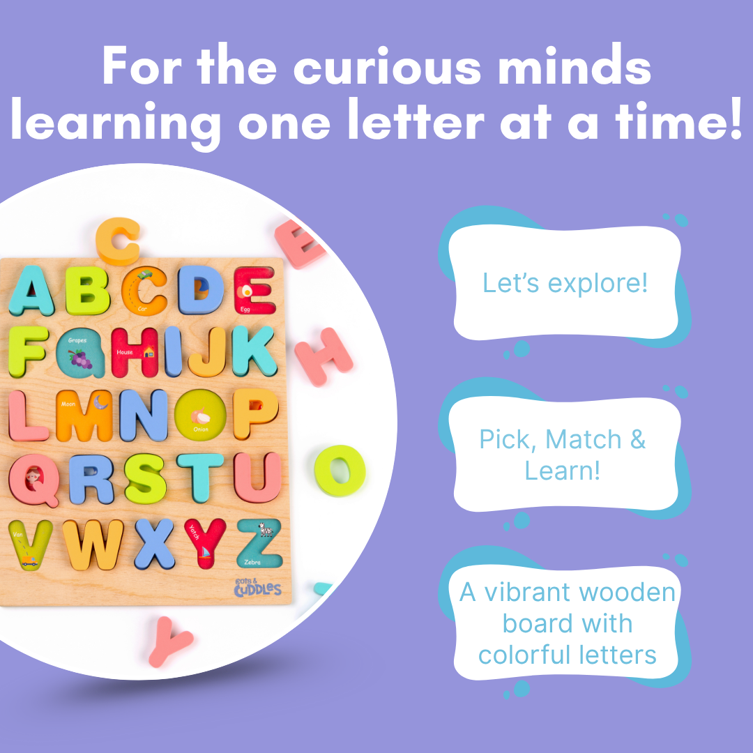Cots and Cuddles Wooden Alphabet Board for Kids Age 1+