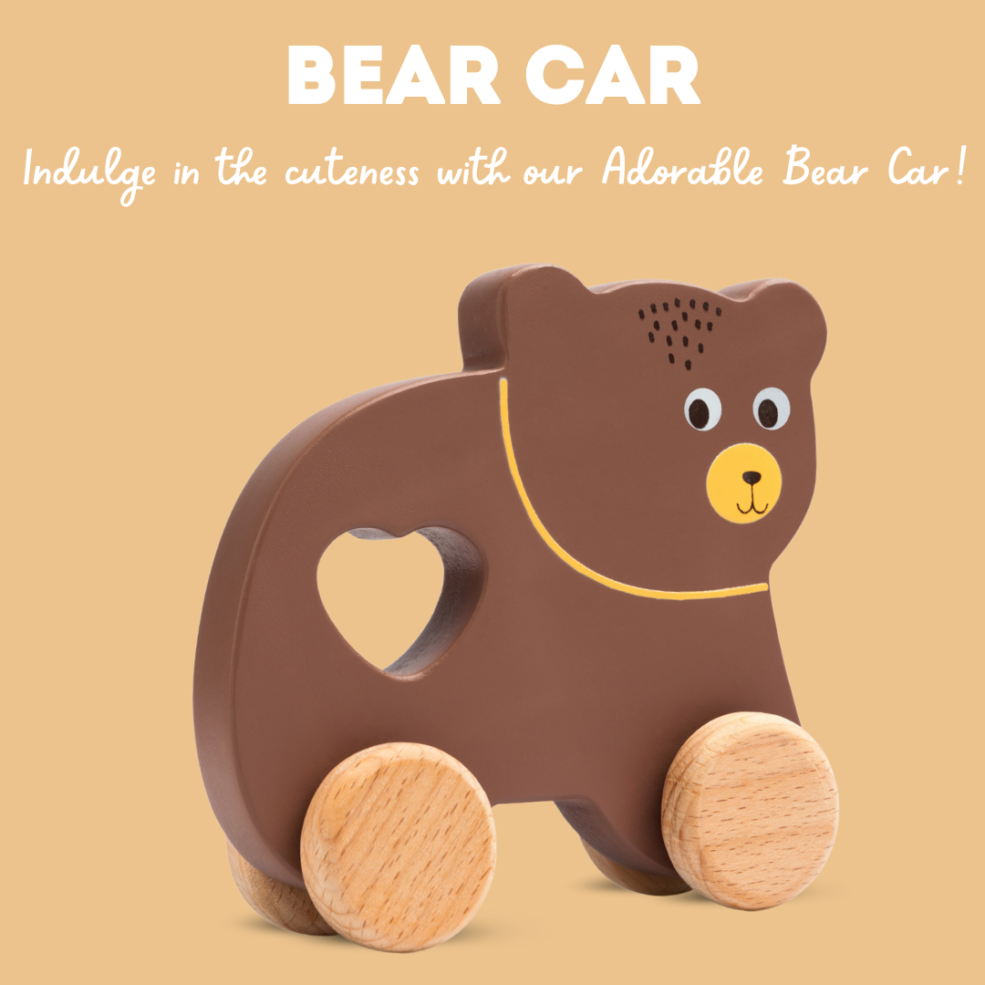 Cots and Cuddles Wooden Bear with Wheels Toy for Kids Age 1+