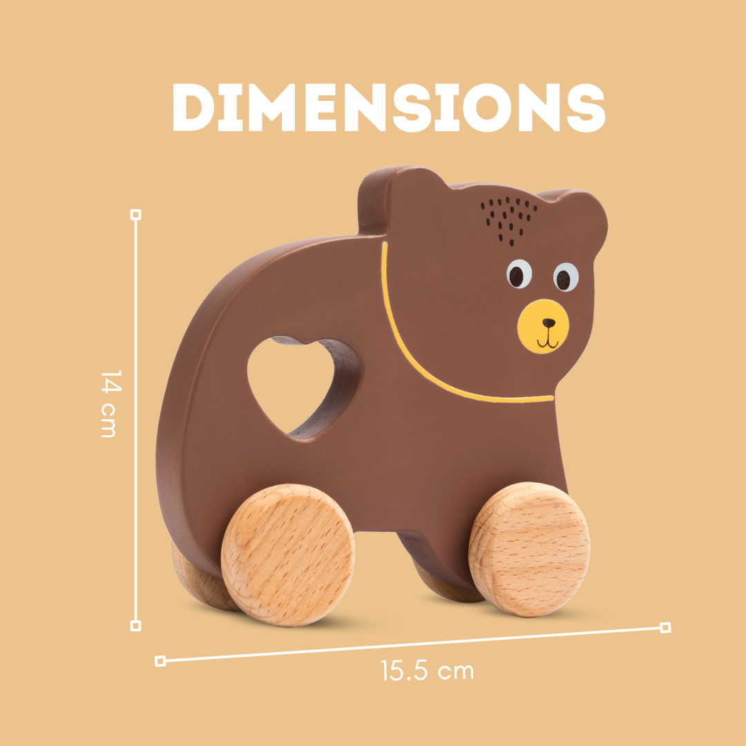 Cots and Cuddles Wooden Bear with Wheels Toy for Kids Age 1+