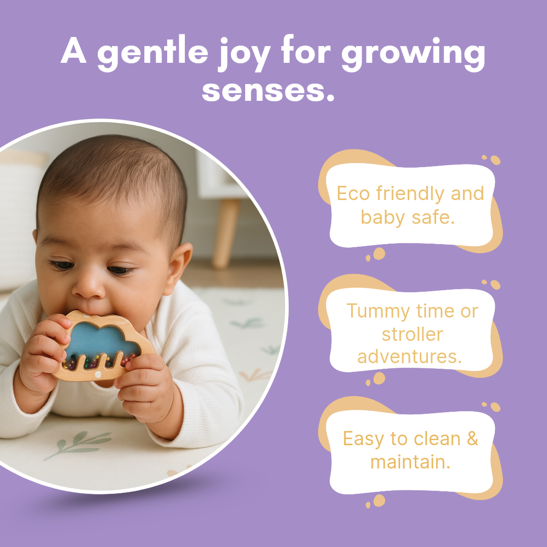Cots and Cuddles Wooden Cloud Shape Rattle for Kids Age 6 month+