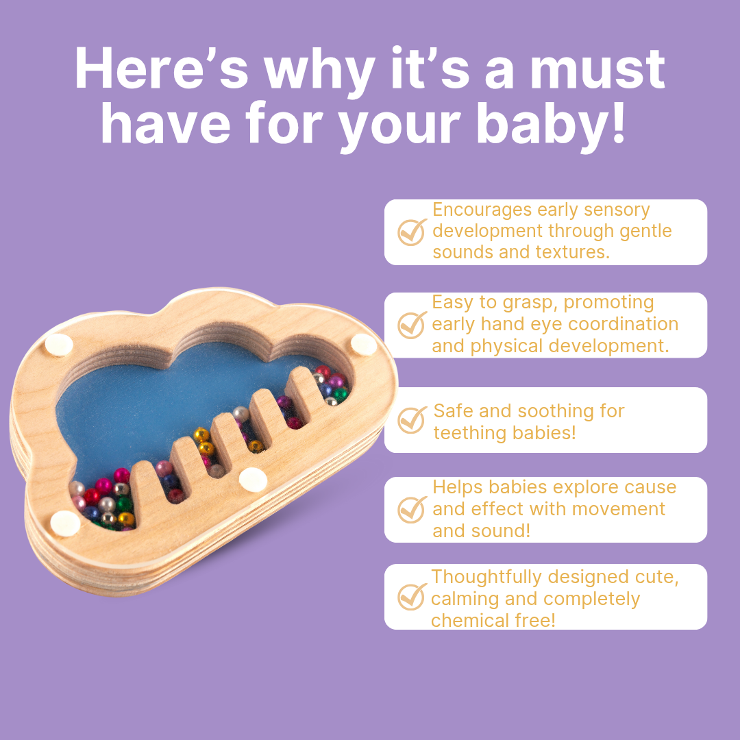 Cots and Cuddles Wooden Cloud Shape Rattle for Kids Age 6 month+