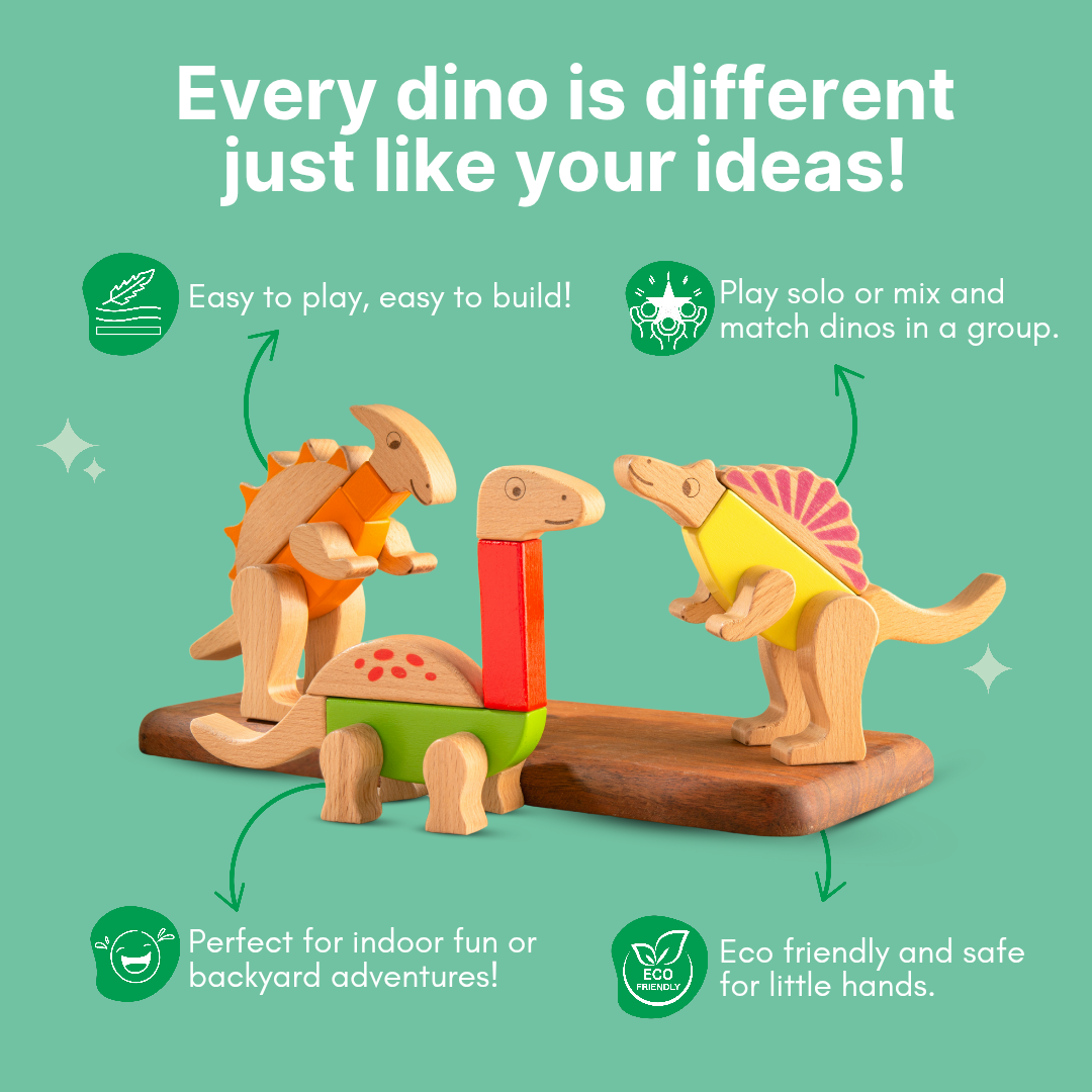 Cots and Cuddles Premium Quality Wooden Dino Magnetic Blocks 26pcs