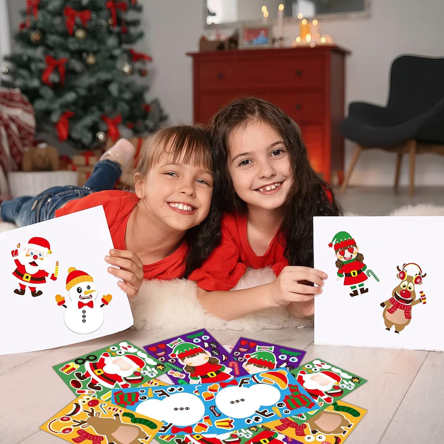 12 Random Sheets DIY Christmas Stickers ??Make-a-Face Holiday Craft for Kids