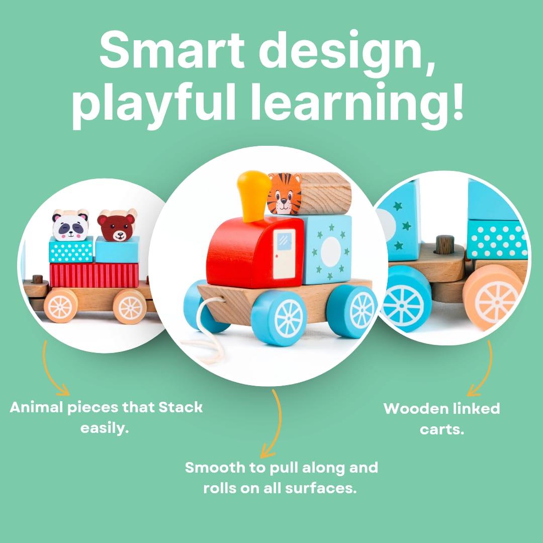 Cots and Cuddles Wooden Animal Train for Kids Age 3+