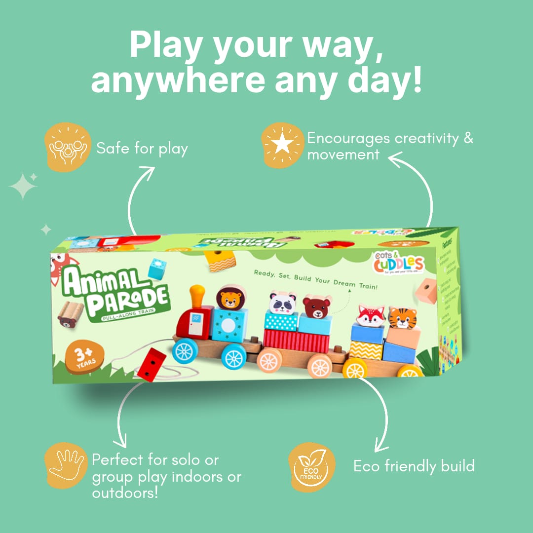 Cots and Cuddles Wooden Animal Train for Kids Age 3+