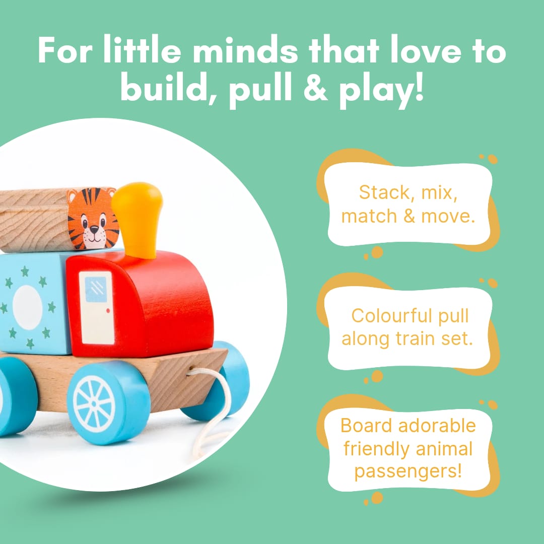 Cots and Cuddles Wooden Animal Train for Kids Age 3+