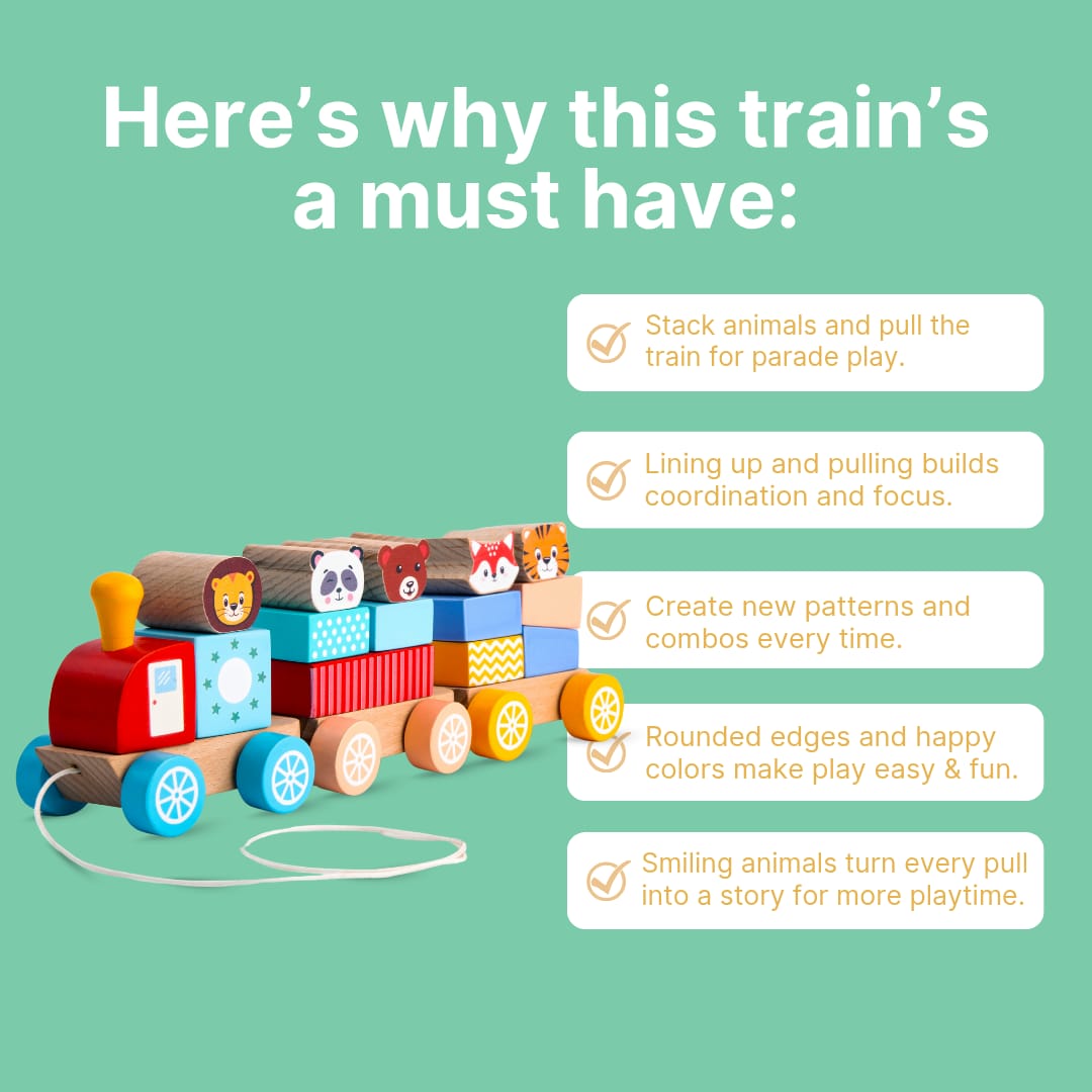 Cots and Cuddles Wooden Animal Train for Kids Age 3+