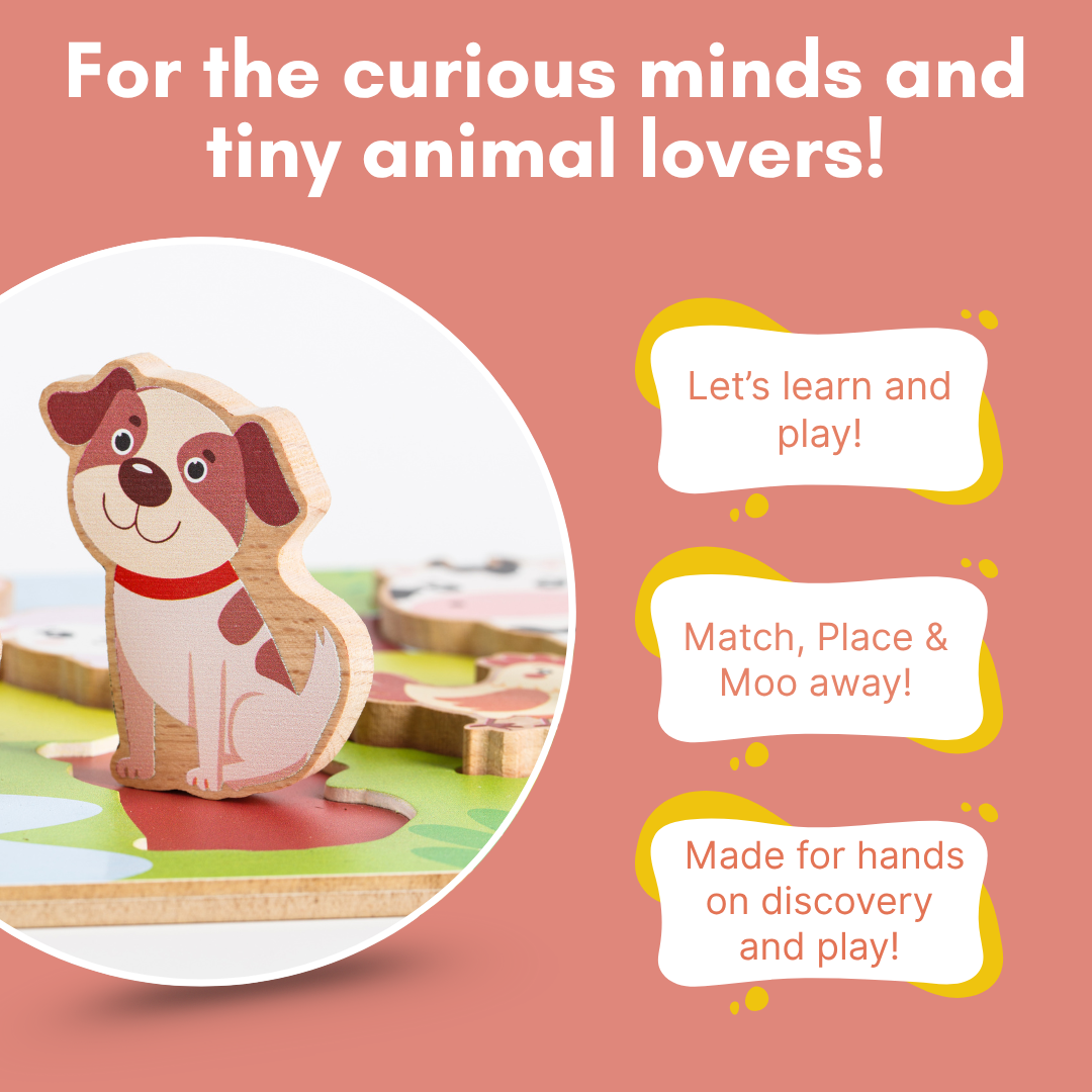 Cots and Cuddles Wooden Farm Animals Shapes Chunky Match Puzzle