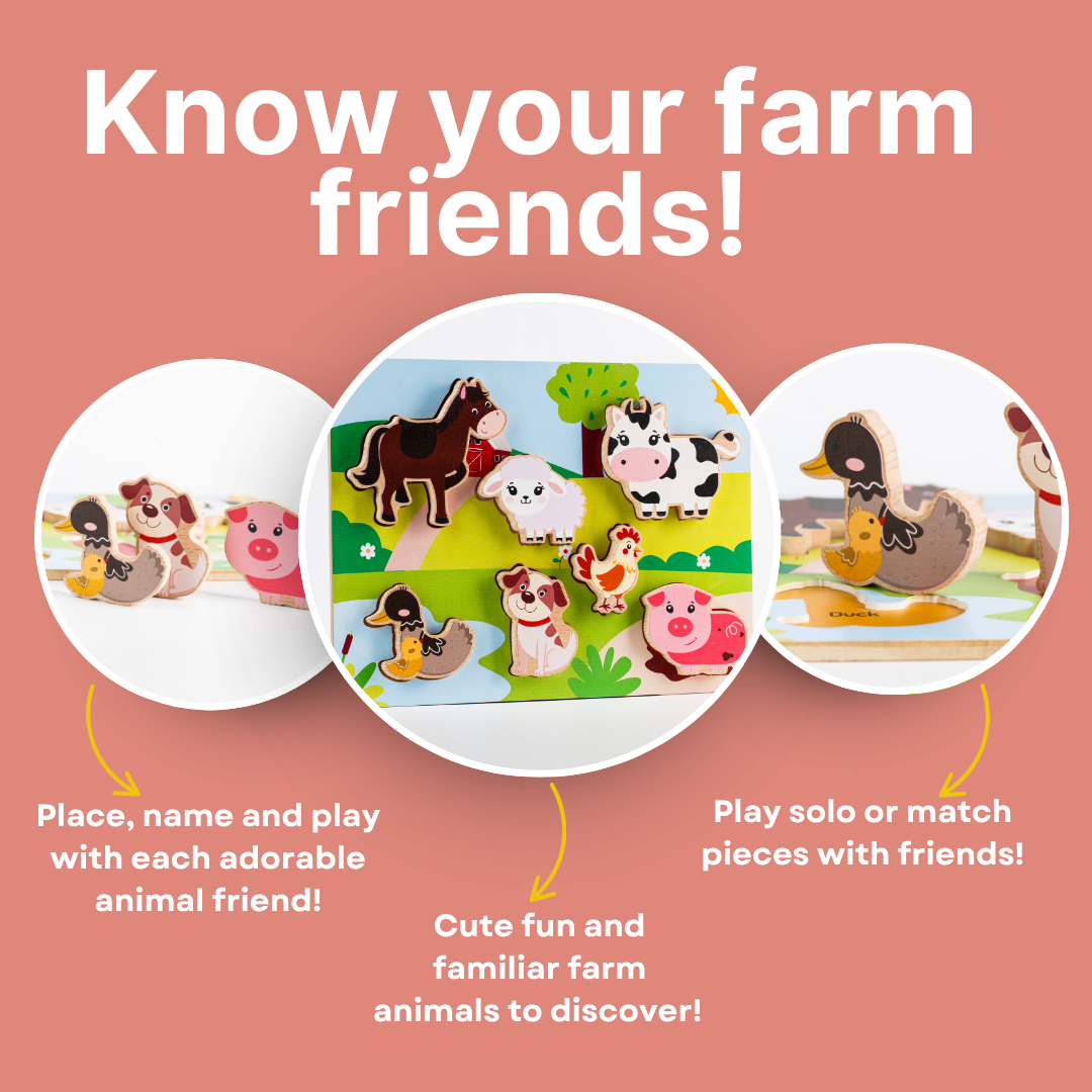 Cots and Cuddles Wooden Farm Animals Shapes Chunky Match Puzzle