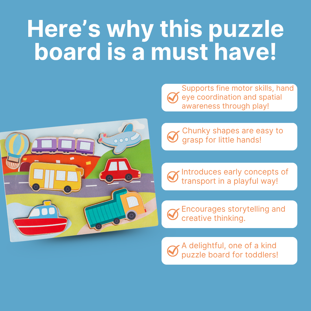 Cots and Cuddles Wooden Vehicle Shapes Chunky Match Puzzle