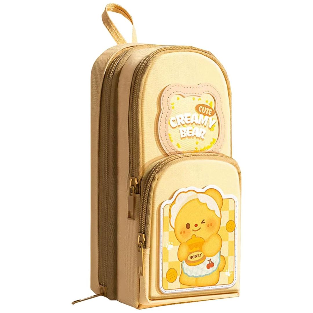 Cute Design 3-Compartment Pencil Pouch with Handle