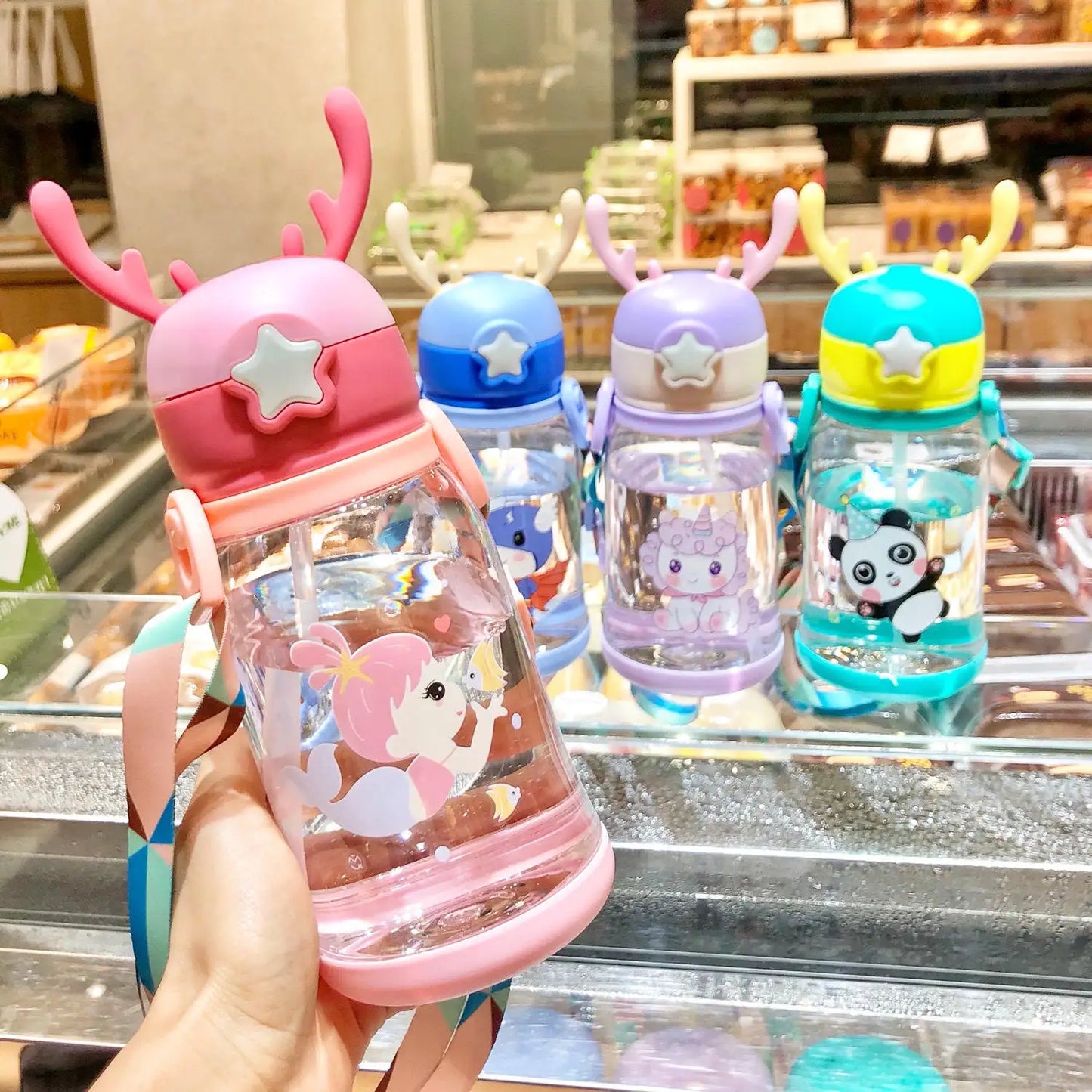 600ml Reindeer Kids Water Bottle – Cute & Leak-Proof with Strap
