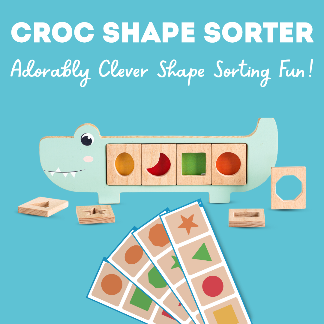 Cots and Cuddles Wooden Crocodile Snap and Learn Shapes Board for Kids