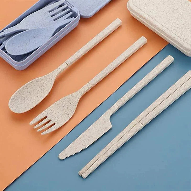 Plastic Glossy Folding Storage Box With Chopsticks, Fork, Spoon, Knife Set