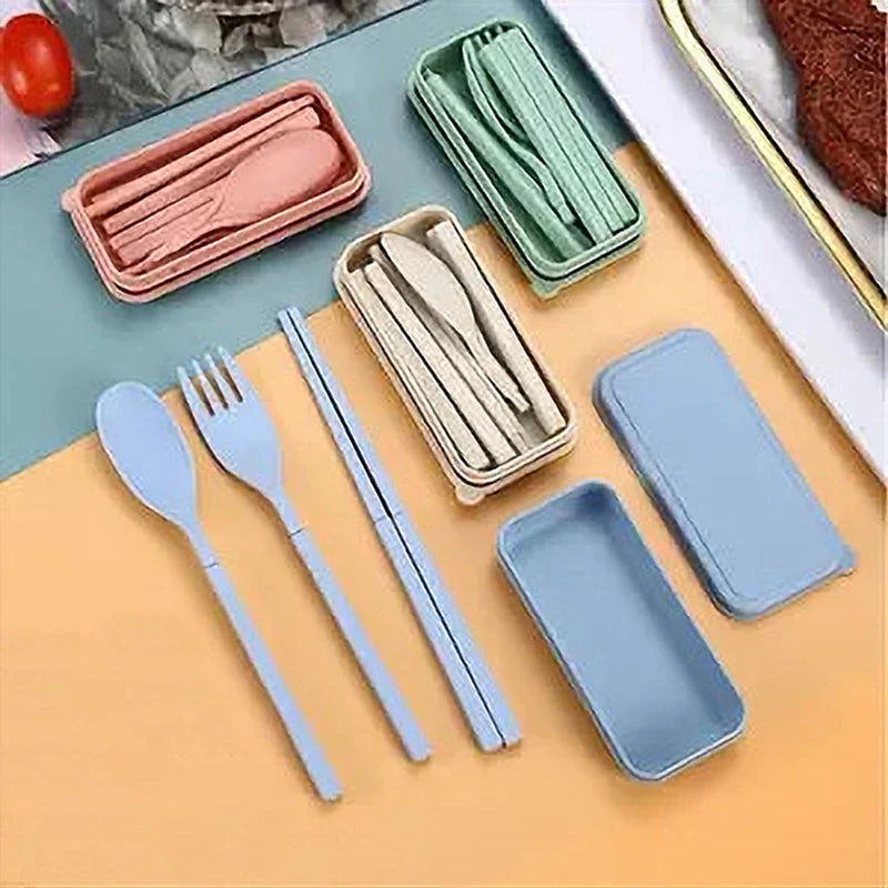 Plastic Glossy Folding Storage Box With Chopsticks, Fork, Spoon, Knife Set