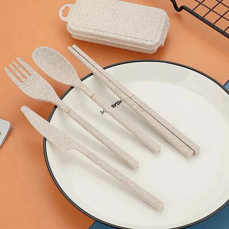 Plastic Glossy Folding Storage Box With Chopsticks, Fork, Spoon, Knife Set