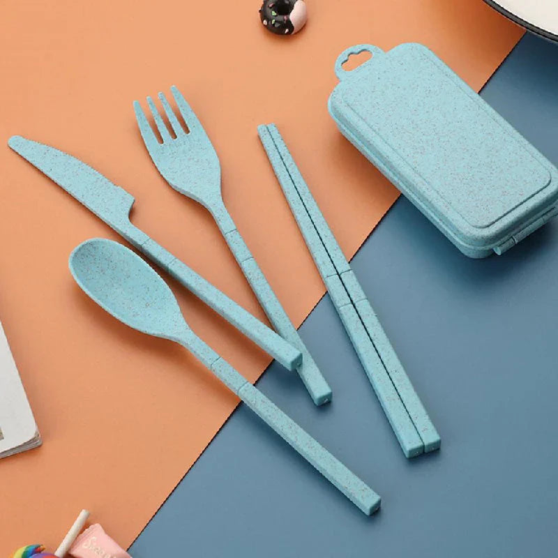 Plastic Glossy Folding Storage Box With Chopsticks, Fork, Spoon, Knife Set
