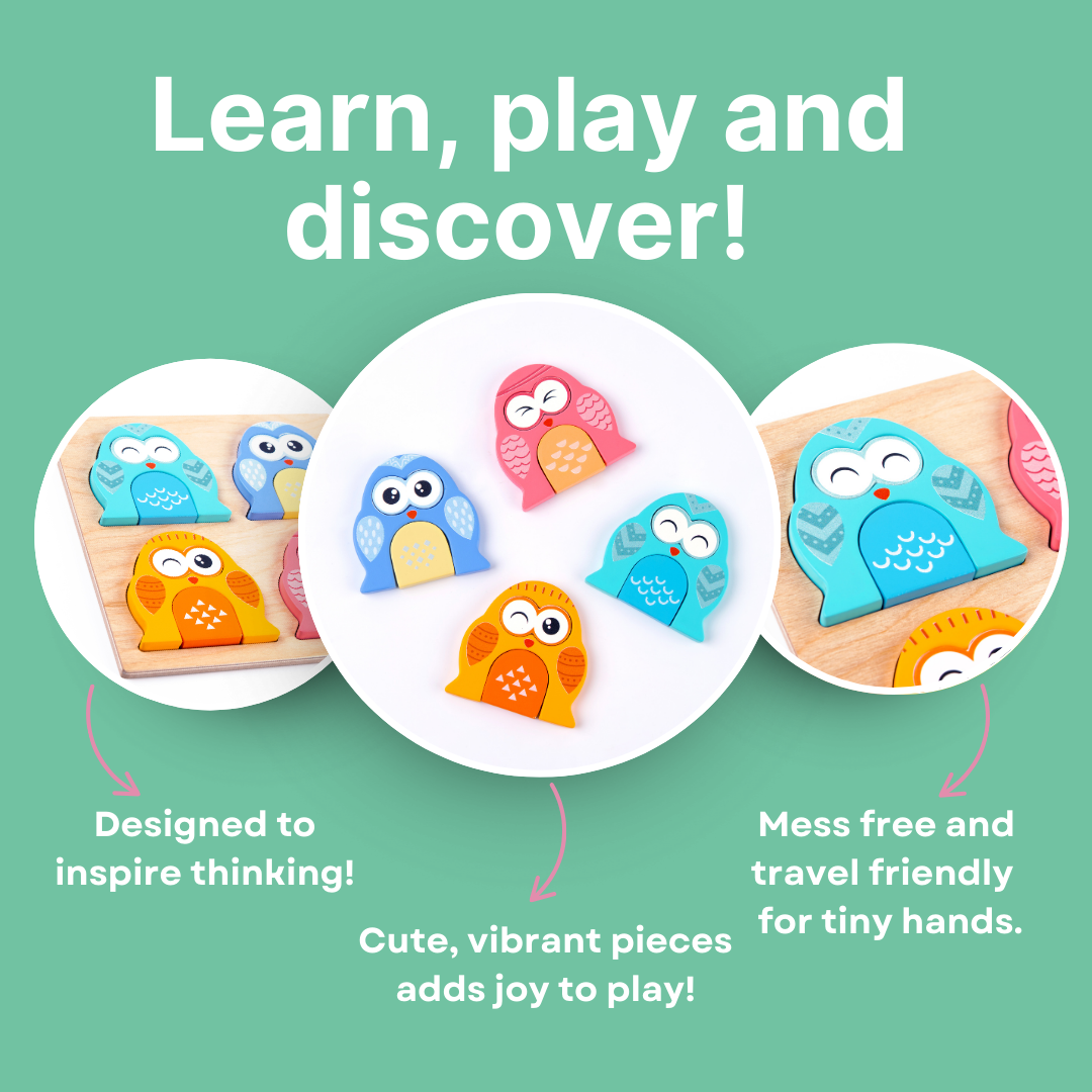 Cots and Cuddles Wooden Owl Face-Changing Puzzle with Match Cards