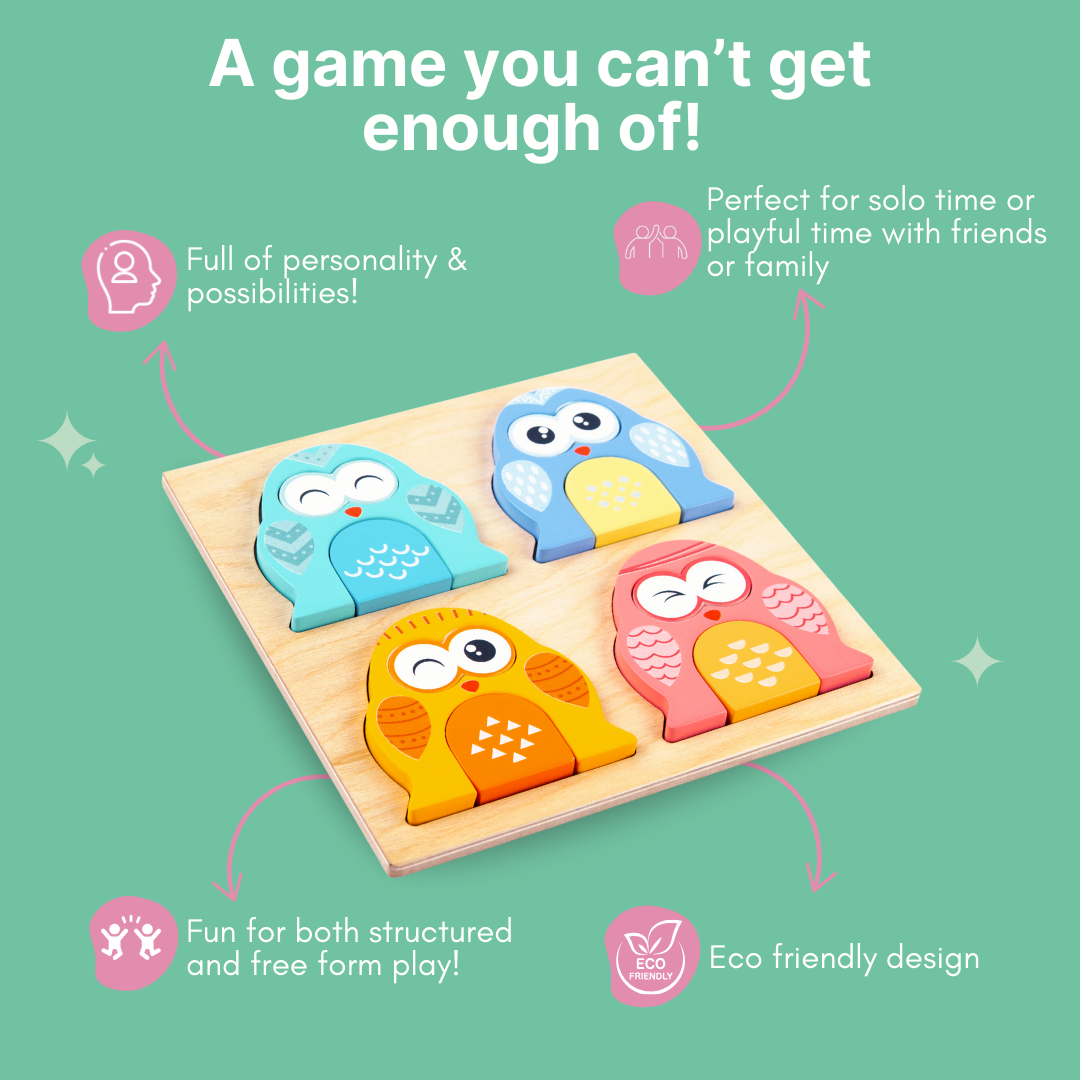 Cots and Cuddles Wooden Owl Face-Changing Puzzle with Match Cards
