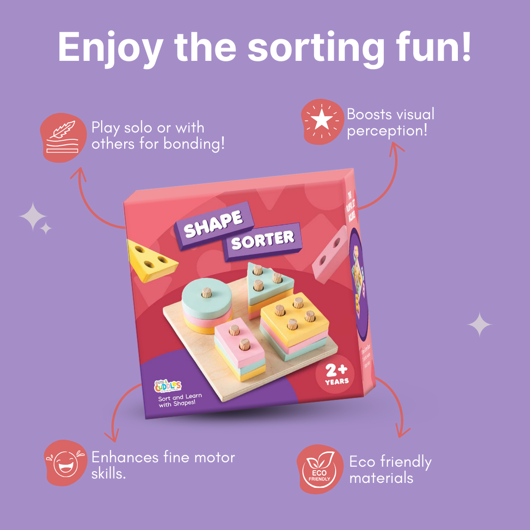 Cots and Cuddles - Wooden Shape Sorter Toy for Toddlers (2+ Year Old)