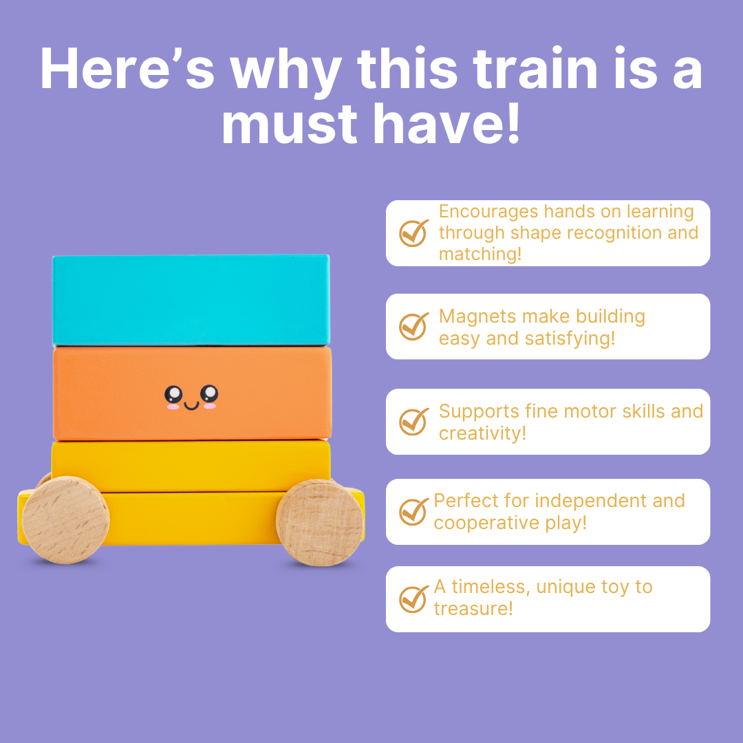 Cots and Cuddles Wooden Magnetic Shapes Train for Kids Age 3+