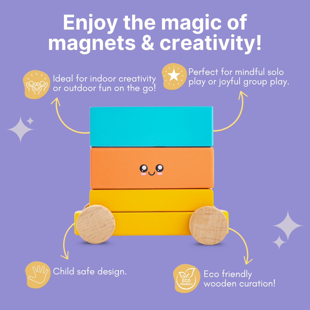 Cots and Cuddles Wooden Magnetic Shapes Train for Kids Age 3+