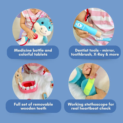 Cots and Cuddles Premium Wooden Junior Doctor Set Pretend Play for Kids