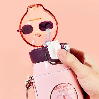 Cute Dance with Me Anti-Leak Cartoon Print Steel Water Bottle with sling strap For Kids 530ML