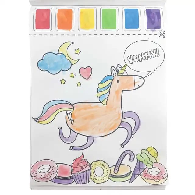 Doodle Delights: Compact Drawing Book with 6-Color Strip and Paintbrush (Unicorn)
