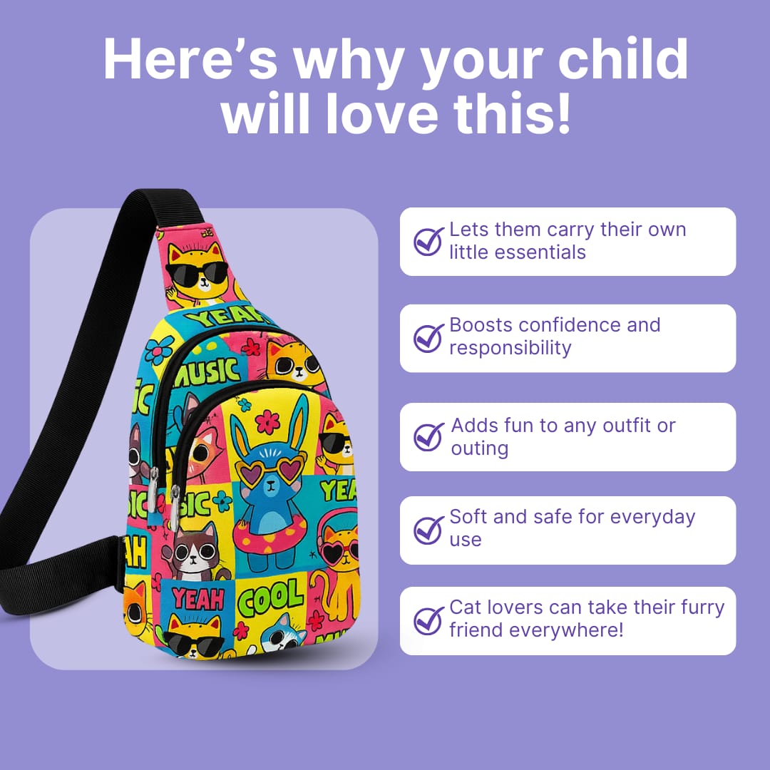 The Cat Print Crossbody Bag for Kids