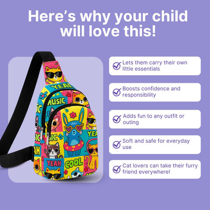The Cat Print Crossbody Bag for Kids