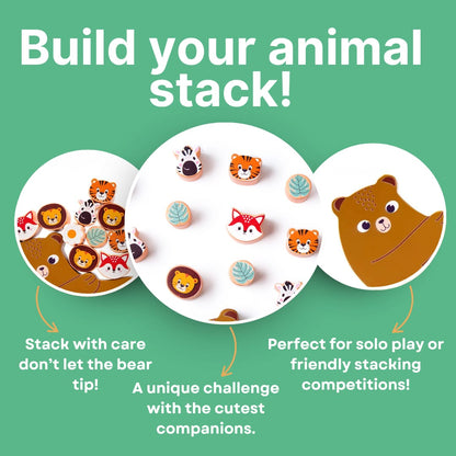 Cots and Cuddles Wooden Animals on Bear Balancing Toy for kids 3+