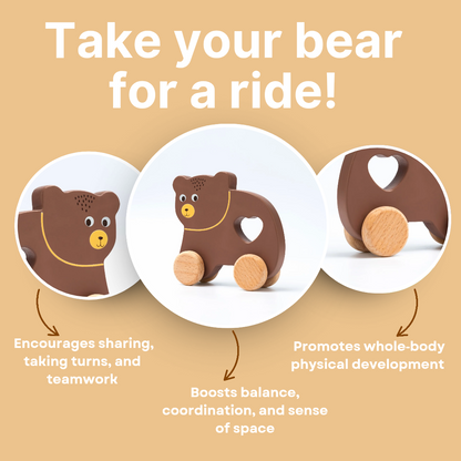 Cots and Cuddles Wooden Bear with Wheels Toy for Kids Age 1+