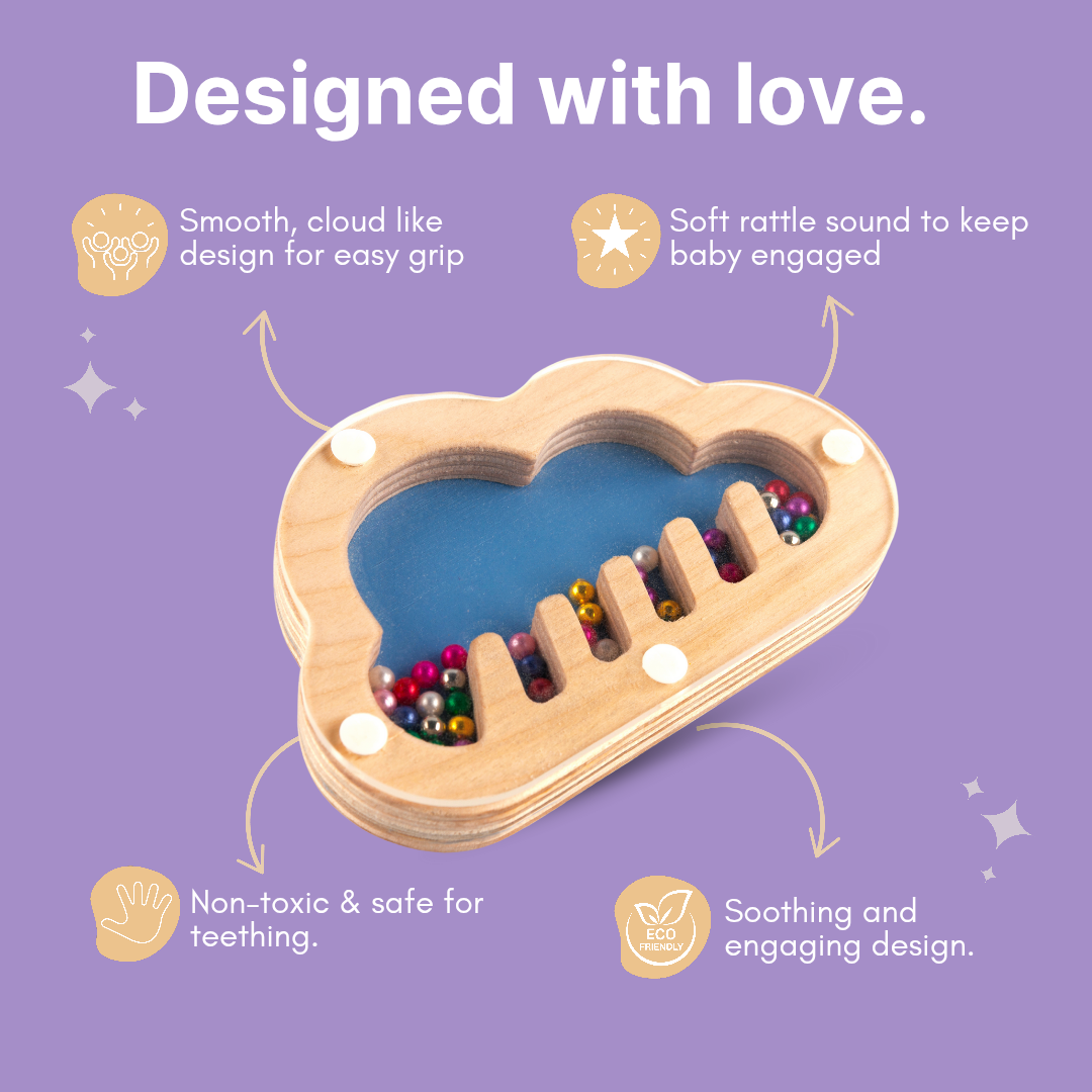 Cots and Cuddles Wooden Cloud Shape Rattle for Kids Age 6 month+