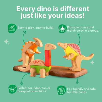 Cots and Cuddles Premium Quality Wooden Dino Magnetic Blocks 26pcs